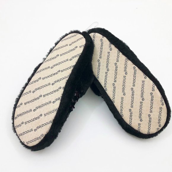 NWT Snoozies Women's Black Sequin Glam Slide Slippers Med 7/8 Non Skid Soles - Picture 5 of 6